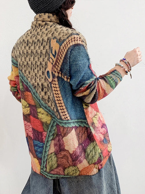 Amax luluE Spring Women Fashion Printed Turtleneck Knitted Sweaters Ladies Leisure Casual Jumpers Classic Elegant Warm Pullovers